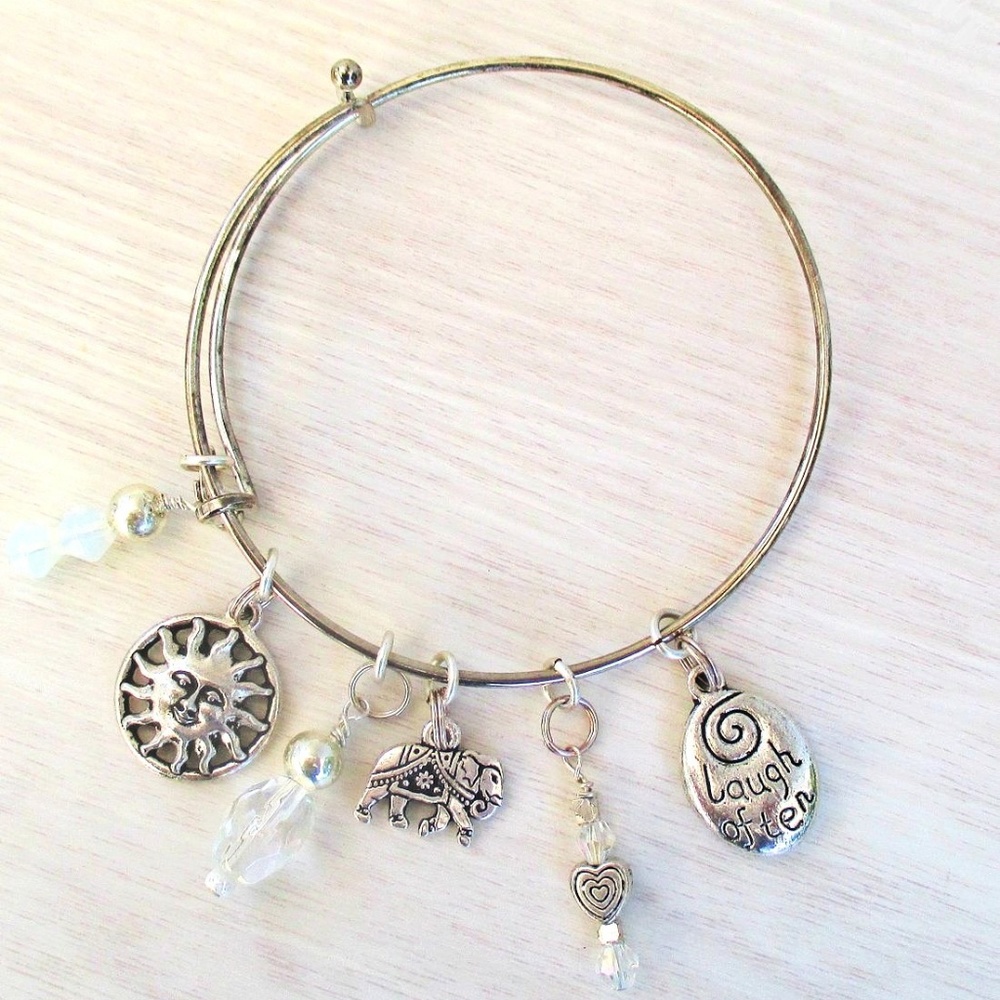 Elephant Charm Stackable Silver Bangle - image 3